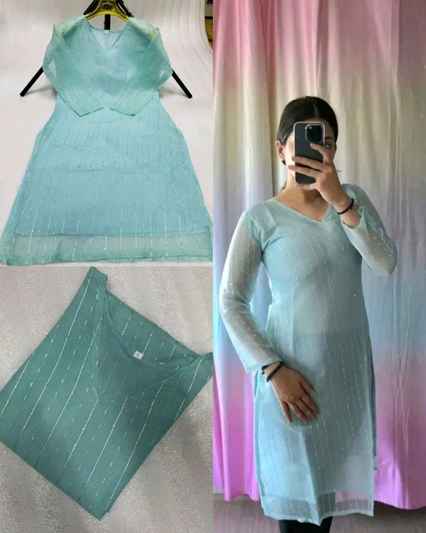 Summer Reason Special Presenting Sequence Soft georgette V shape neck light-weight kurti for daily routine office work and festive - Sky Blue, 2XL