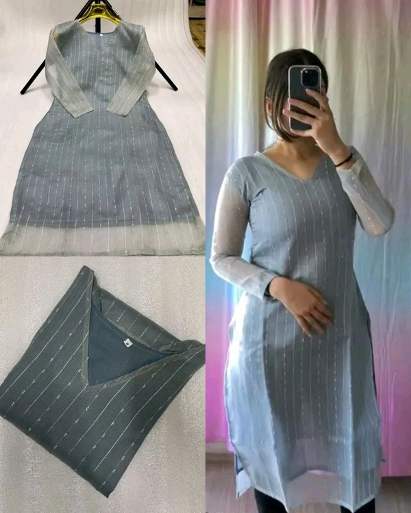 Summer Reason Special Presenting Sequence Soft georgette V shape neck light-weight kurti for daily routine office work and festive - Gray, 2XL