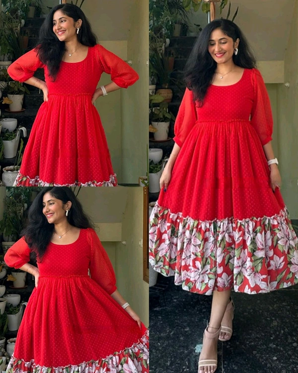 TRENDING SUMMER COLLECTION FROCK STYLE - Red, XL