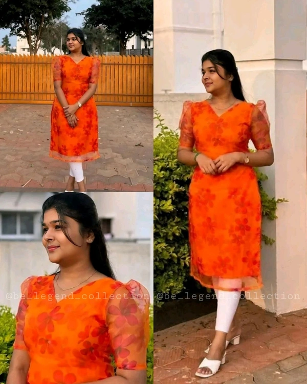 NEW ORANGE ORGENZA KURTI  - L