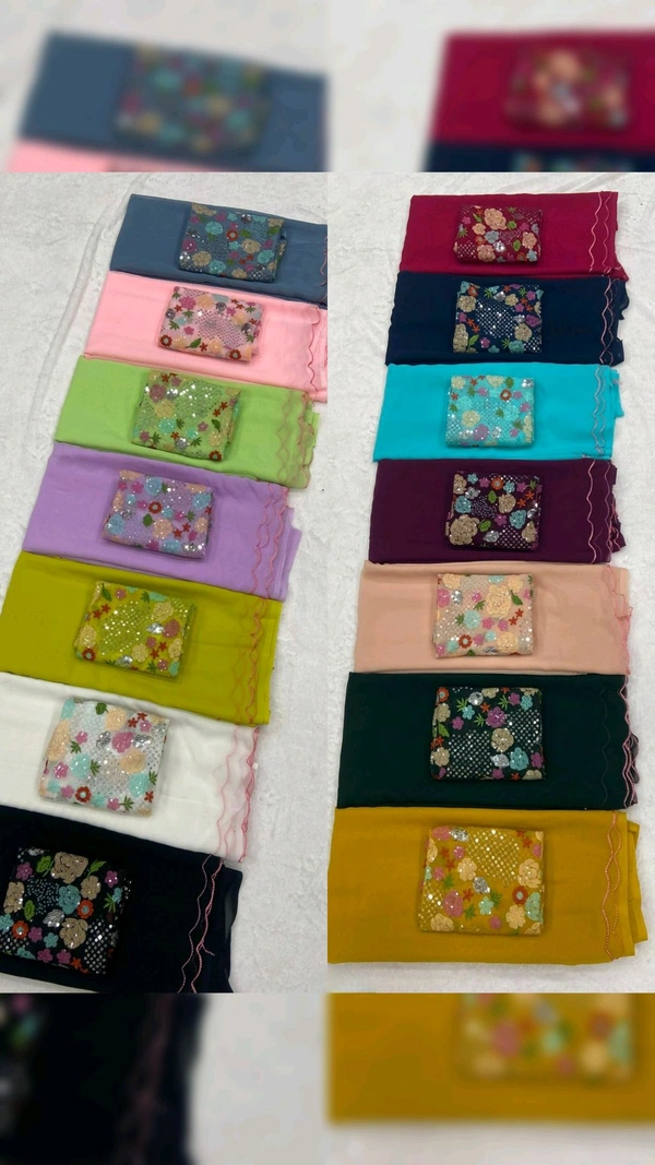 Stay beautiful Plain Saree With fully siquance work designer blouse - Musterd, Free Size
