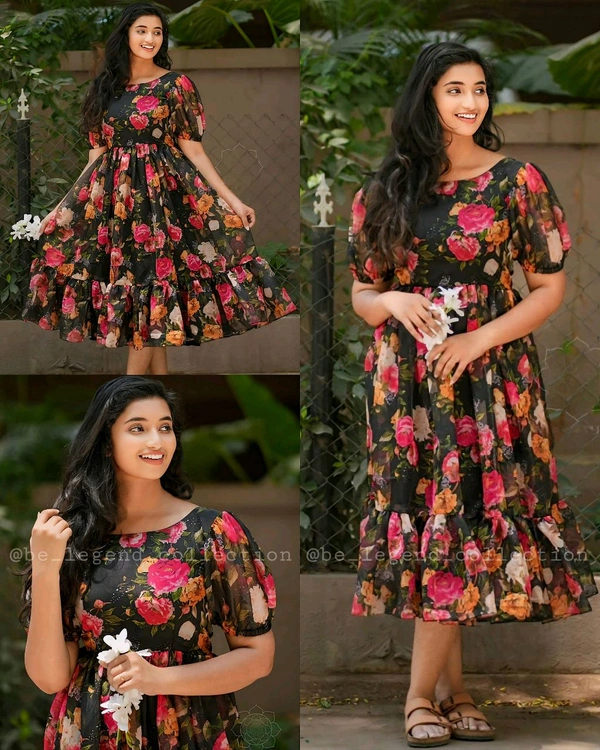 Stylish Floral Outfit Summer Dress - Black, S