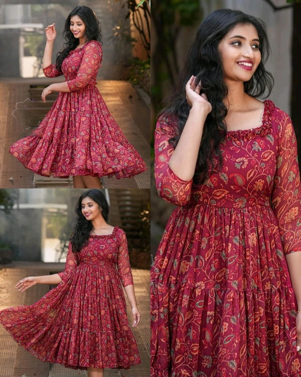 Stylish Floral Outfit Summer Dress - Maroon, S
