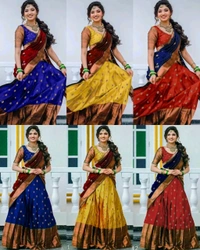 Latest South Indian Women Lehenga - Yellow & Green, Free Size
