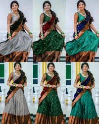 Latest South Indian Women Lehenga - Yellow & Green, Free Size