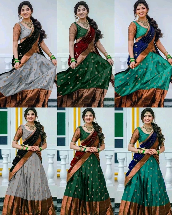 Latest South Indian Women Lehenga - Yellow & Green, Free Size