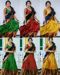 Latest South Indian Women Lehenga - Yellow & Green, Free Size