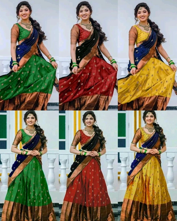 Latest South Indian Women Lehenga - Yellow & Green, Free Size