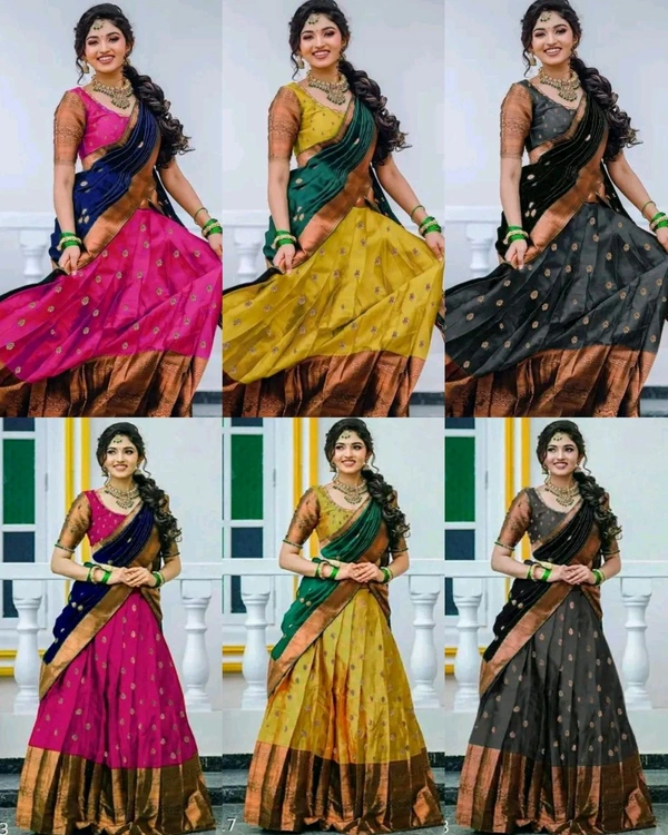 Latest South Indian Women Lehenga - Yellow & Green, Free Size
