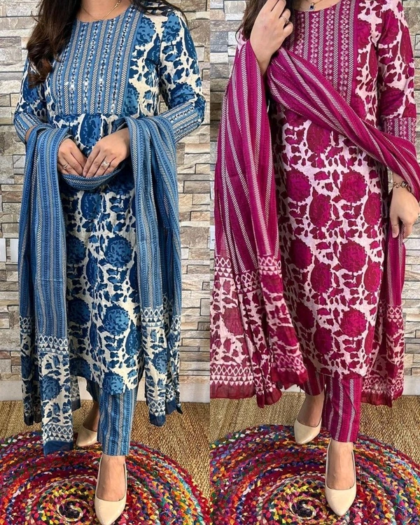 🔥🔥Pure fine reyon fabric with Hand wark embroidery Kurti with Pant with cotton 100-100 Dupatta*🌹🌹 - Pink, 2XL