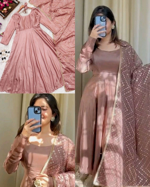 Beautiful Long Anarkali Dress With look luxurious Shine of Chinnon  - 2XL