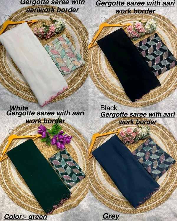 Smooth Georgette With Aari Border - Free Size, Green
