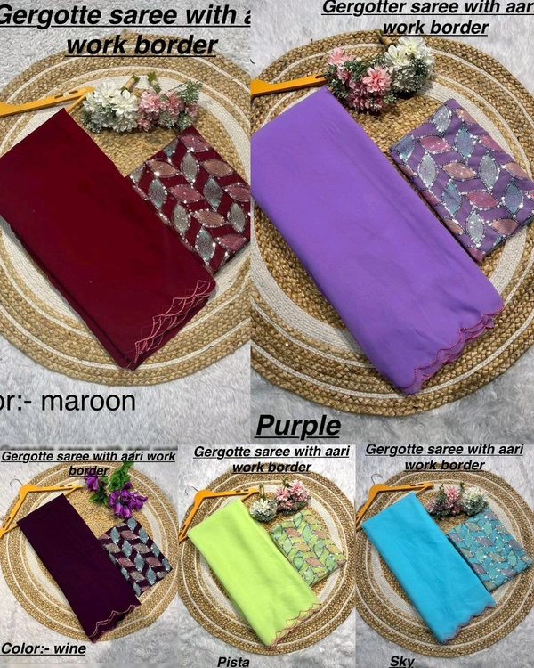 Smooth Georgette With Aari Border - Free Size, Maroon
