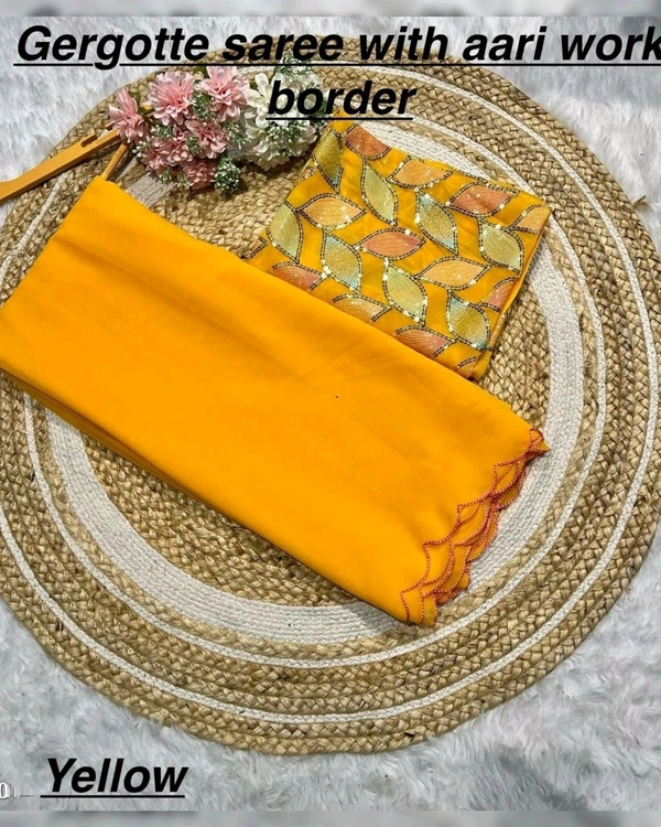 Smooth Georgette With Aari Border - Free Size, Yellow