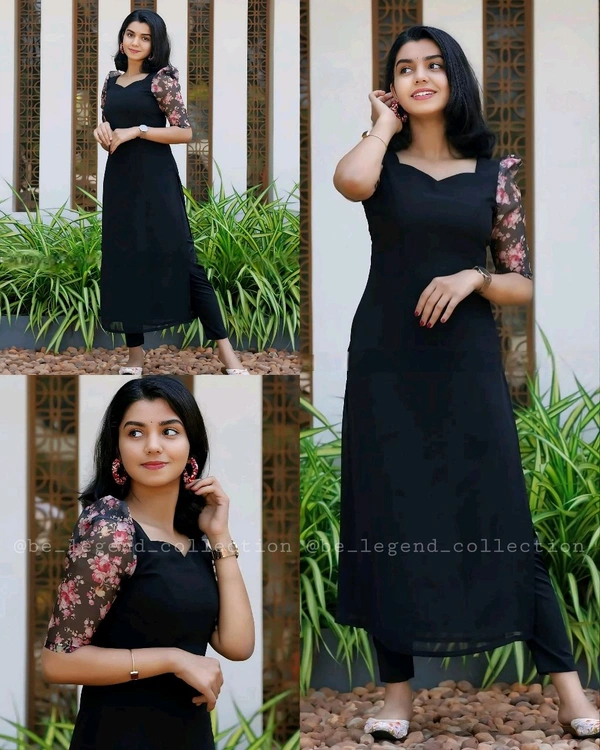 Black Georgette fox maxi dress - XS