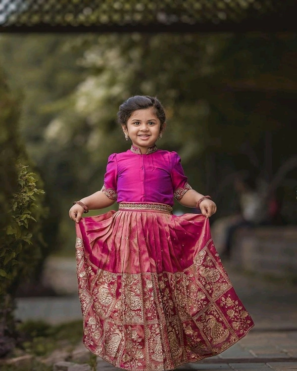 Child Wears Beautifully Stitched Soft Burberry Silk with Beautiful Sequins Embroidered Work  - Fuchsia Pink, 1-2 Years