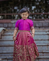Child Wears Beautifully Stitched Soft Burberry Silk with Beautiful Sequins Embroidered Work  - Fuchsia Pink, 1-2 Years
