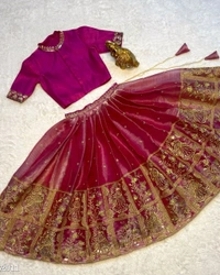 Child Wears Beautifully Stitched Soft Burberry Silk with Beautiful Sequins Embroidered Work  - Fuchsia Pink, 2-3 Years