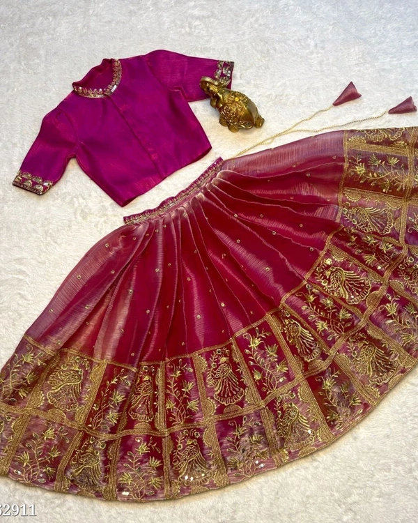 Child Wears Beautifully Stitched Soft Burberry Silk with Beautiful Sequins Embroidered Work  - Fuchsia Pink, 2-3 Years