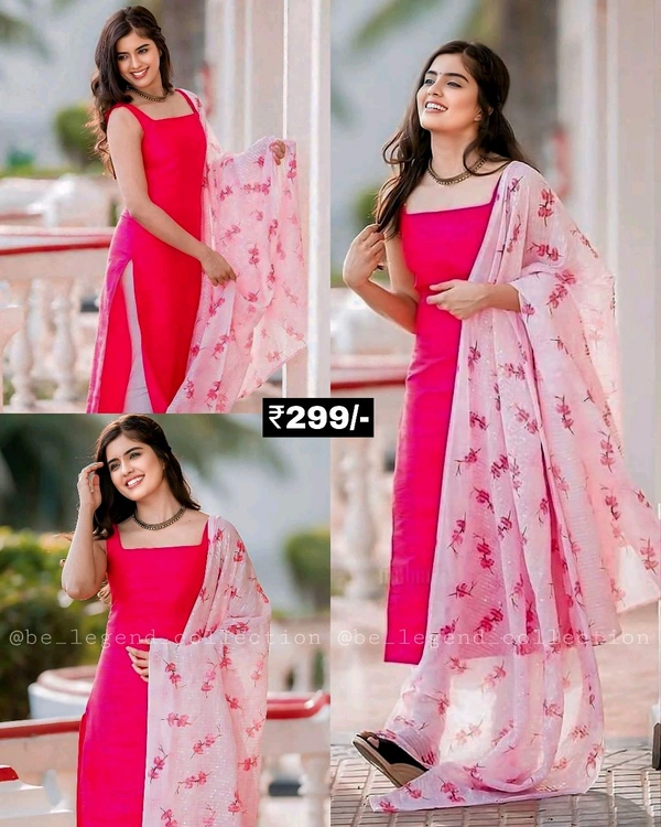 Beautiful Kurti With Duppata Set - Pink, L