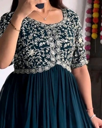 Designer Gown is luxury clothing Considered to be high quality Made by Zari-Thread & Sequins Embroidery - M, Rama