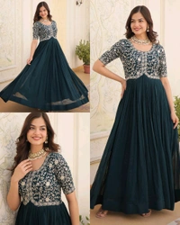 Designer Gown is luxury clothing Considered to be high quality Made by Zari-Thread & Sequins Embroidery - L, Rama