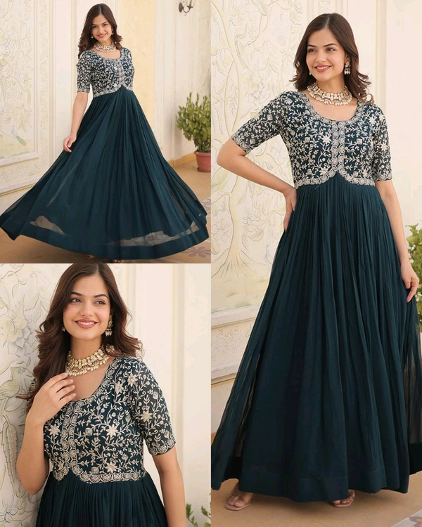 Designer Gown is luxury clothing Considered to be high quality Made by Zari-Thread & Sequins Embroidery - L, Rama