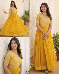 Designer Gown is luxury clothing Considered to be high quality Made by Zari-Thread & Sequins Embroidery - XL, Red
