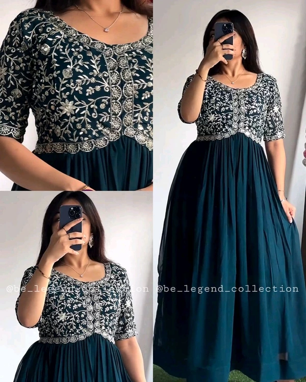Designer Gown is luxury clothing Considered to be high quality Made by Zari-Thread & Sequins Embroidery - 2XL, Rama