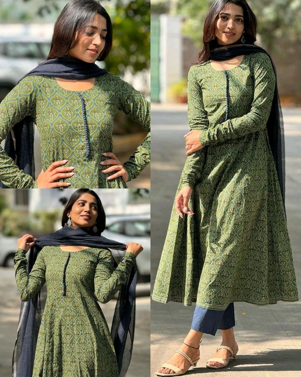 Beautiful Heavy Anarkali Kurti Pant and Kota doria Dupatta - XL
