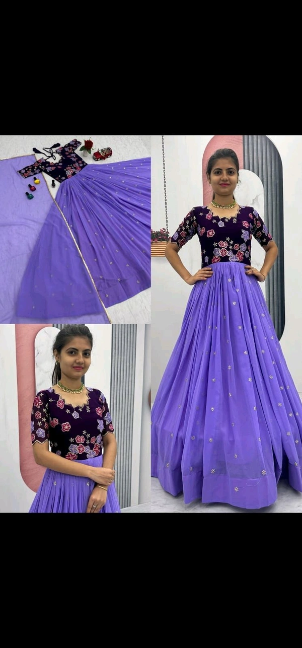 Trendy New Festival Gown With Dupatta - Fuchsia Blue, L