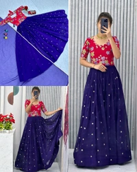 Trendy New Festival Gown With Dupatta - Fuchsia Blue, L