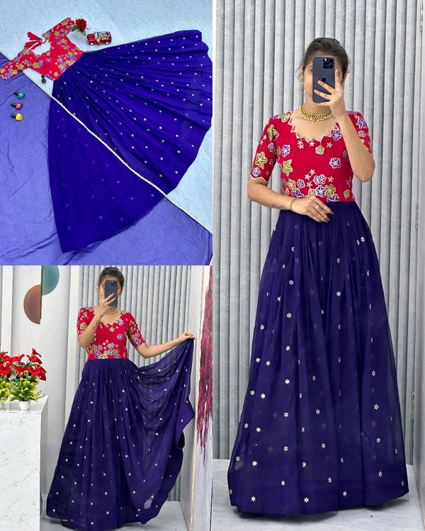 Trendy New Festival Gown With Dupatta - Fuchsia Blue, L