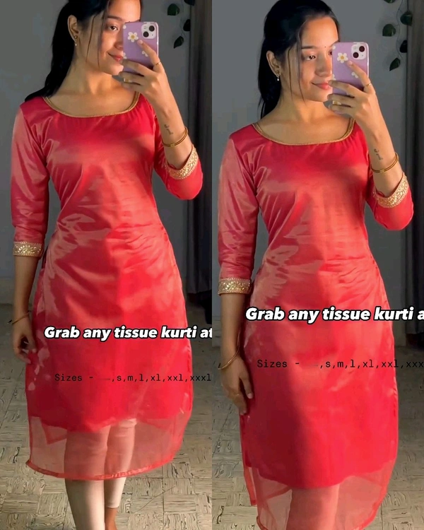 stylish handwork kurti  - Red, 2XL