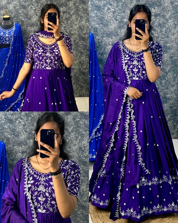 Best Premium Look Festival Gown with Dupatta - S, Pigment Indigo