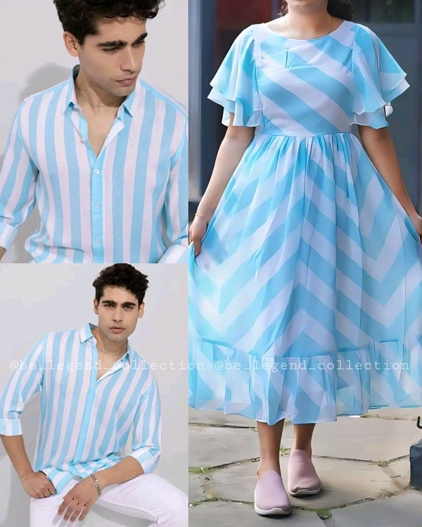 Trendy Couple Set - Sky Blue, Men - 2XL / Women - 3XL