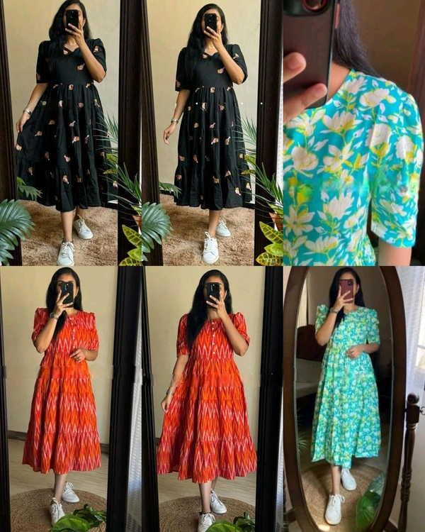 !Beautiful floral print Cotton Full Flair Middy Gown!! - Orange, XL