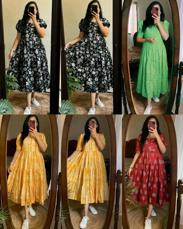 !Beautiful floral print Cotton Full Flair Middy Gown!! - Maroon, M