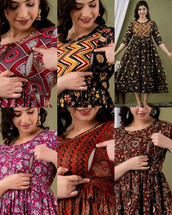 Women's Pure Cotton Printed Feeding / Maternity Wear - M, Brown