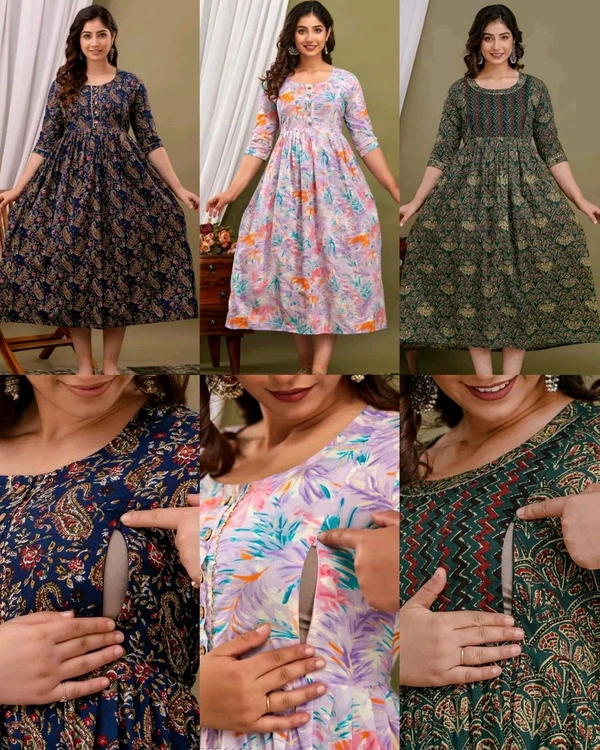 Women's Pure Cotton Printed Feeding / Maternity Wear - M, Navy Blue