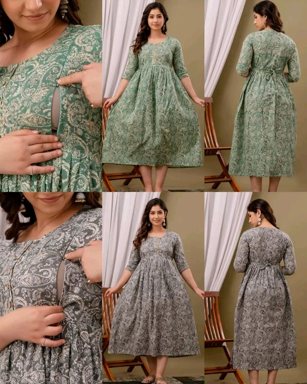 Women's Pure Cotton Printed Feeding / Maternity Wear - Gray, 2XL
