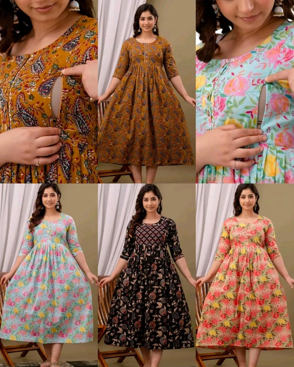 Women's Pure Cotton Printed Feeding / Maternity Wear - 6th bittersweet, 2XL
