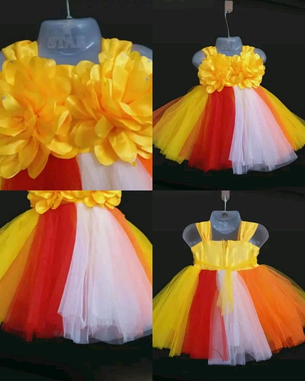 Fancy kids frock  - Yellow, 12-18 Months
