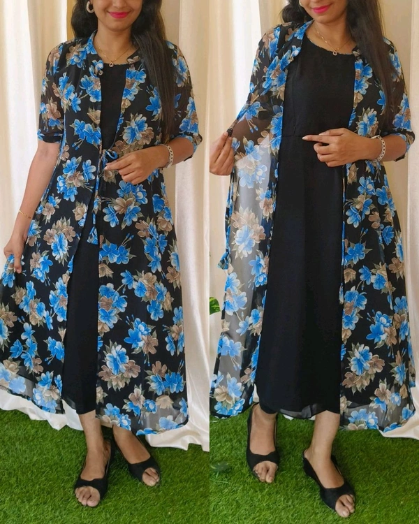 black with blue flowers feeding maternity attached koti - L