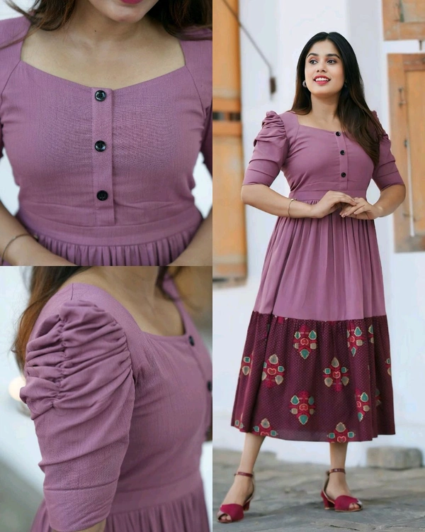 Peach Midi Dress with Abstract Patterned Hem and Button-Front Bodice" - 5XL