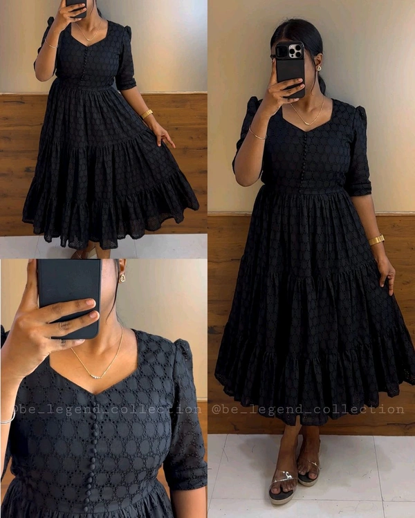 Hakoba 3 layer Midi Gown - XL, Black