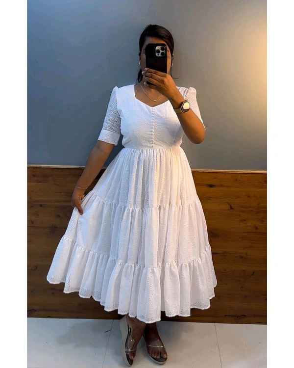 Hakoba 3 layer Midi Gown - M, White