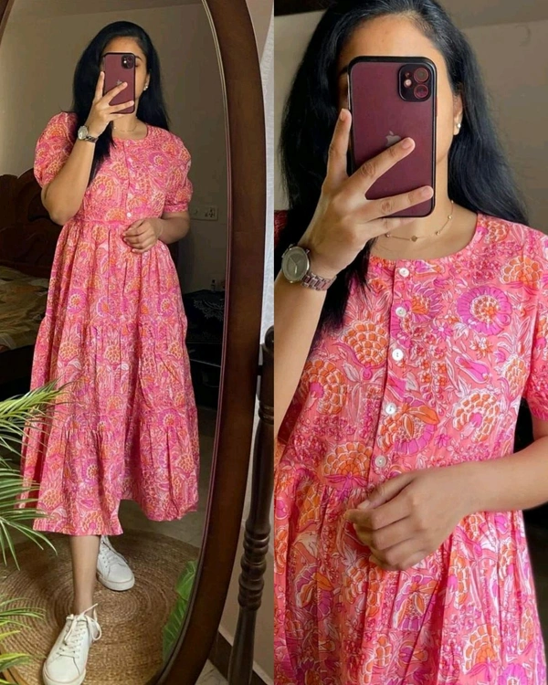!Beautiful floral print Cotton Full Flair Middy Gown!! - L