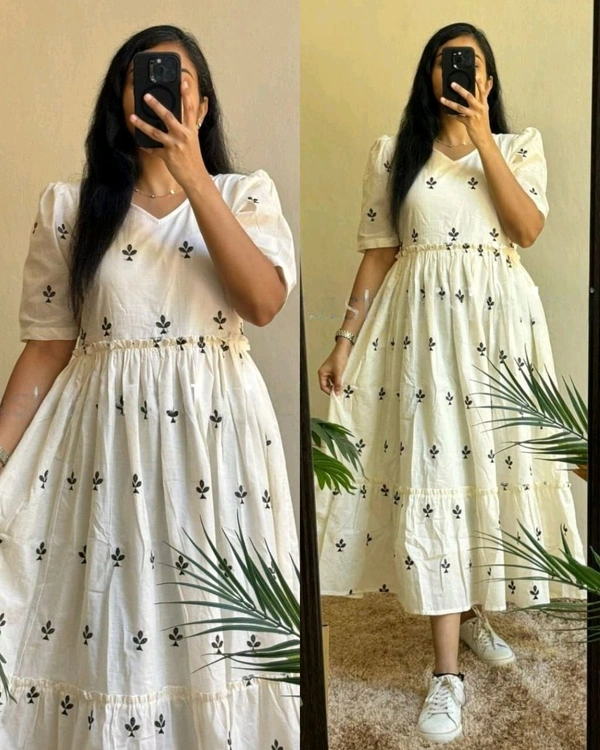 !Beautiful floral print Cotton Full Flair Middy Gown!! - XL