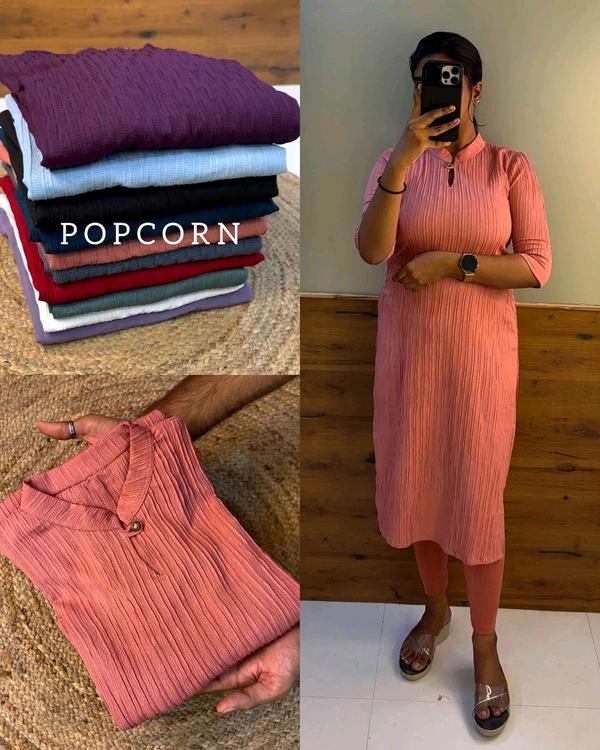 Trending Popcorn kurti - L, Peach